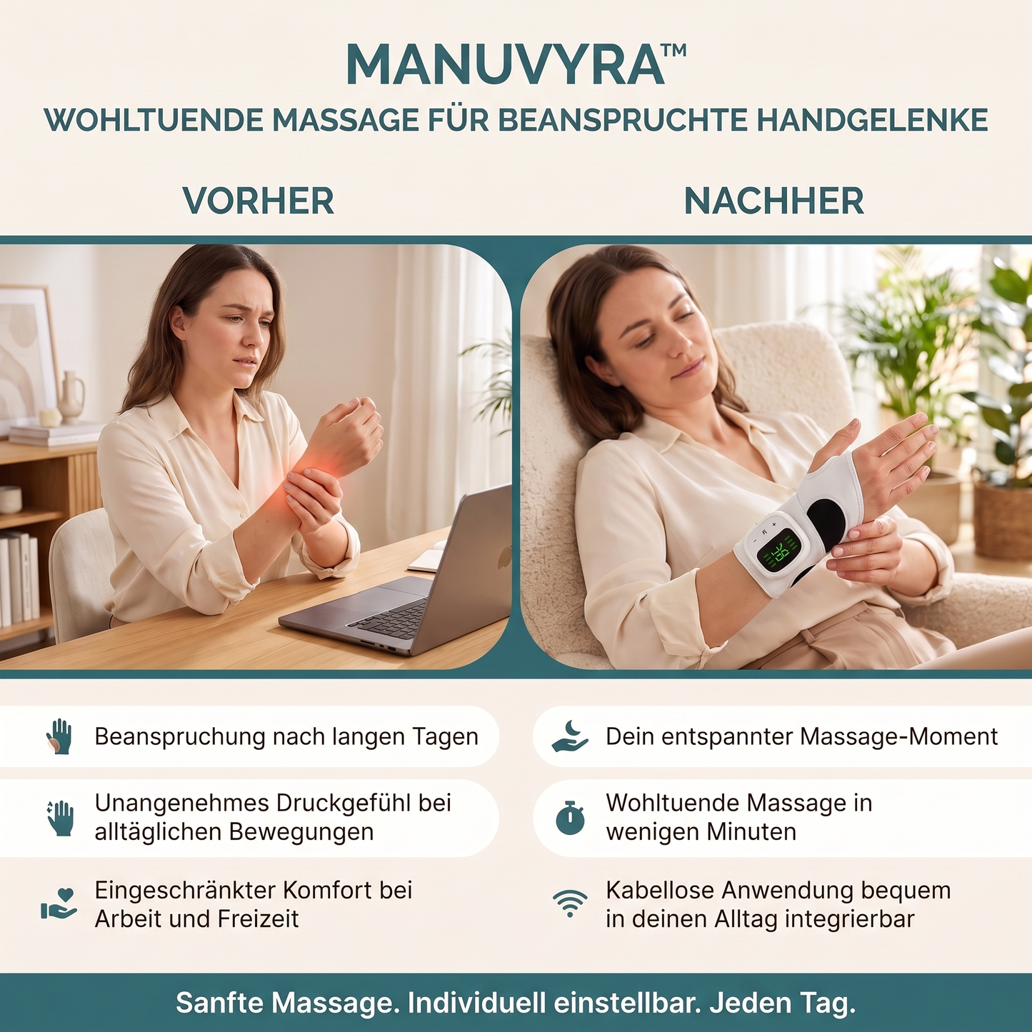 Manuvyra™ – Kabellose Massagebandage für beanspruchte Handgelenke