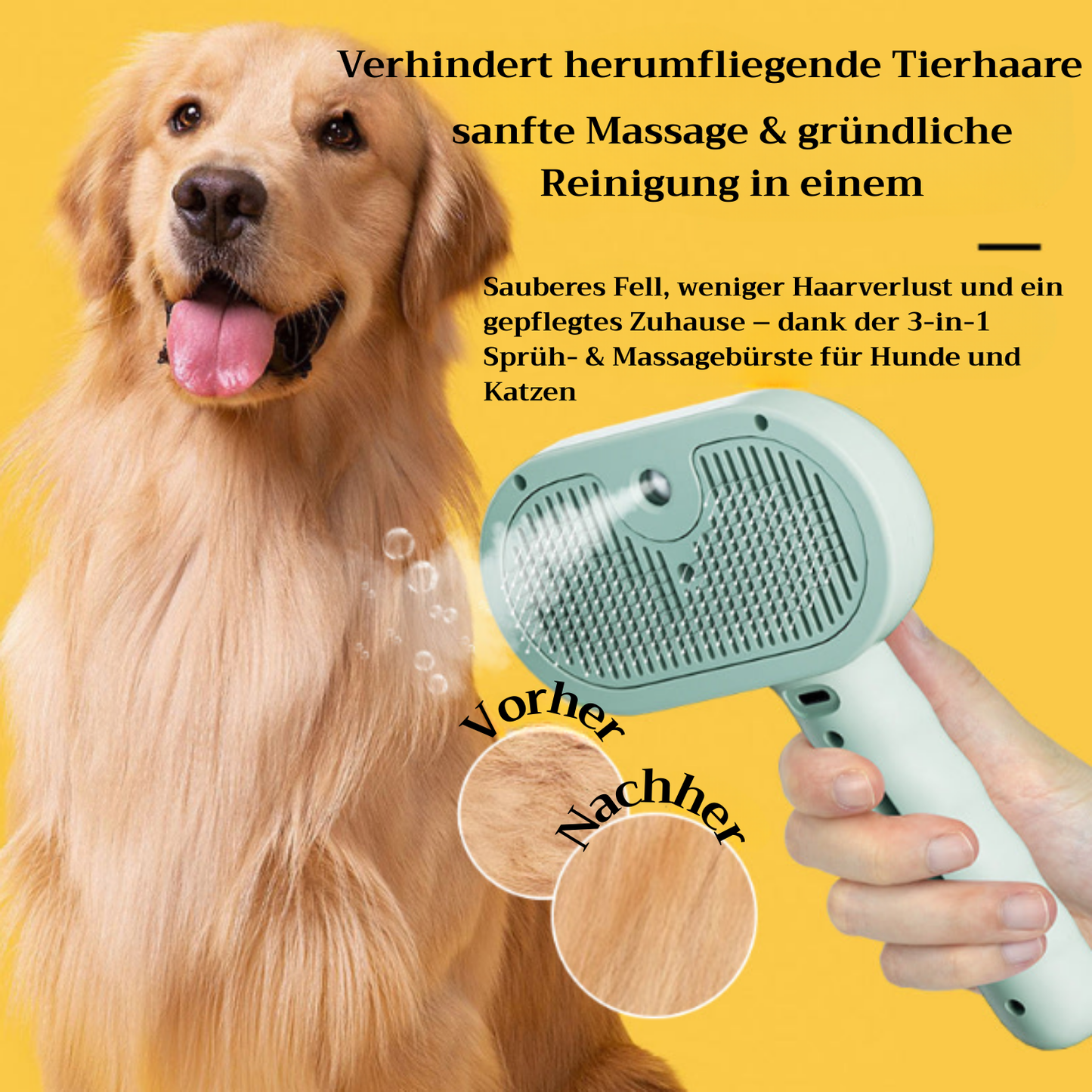 PetSteamBrush - 3-in-1 Sprüh- & Massagebürste für Haustiere