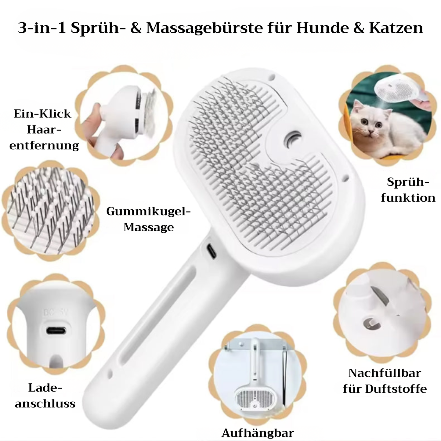 PetSteamBrush - 3-in-1 Sprüh- & Massagebürste für Haustiere